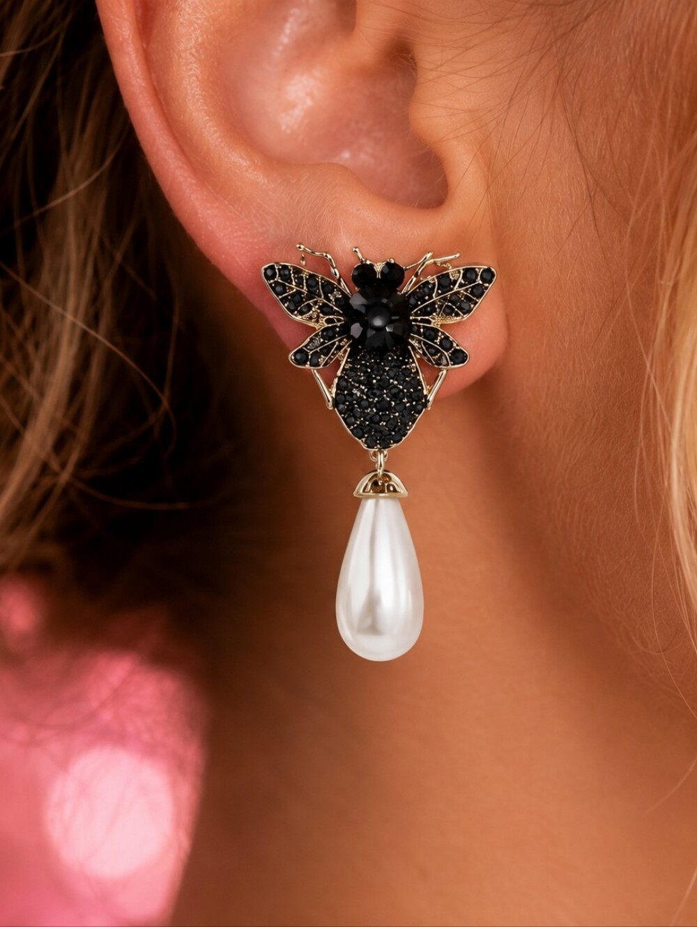 BETSEY JOHNSON BUG PEARL DROP EARRINGS